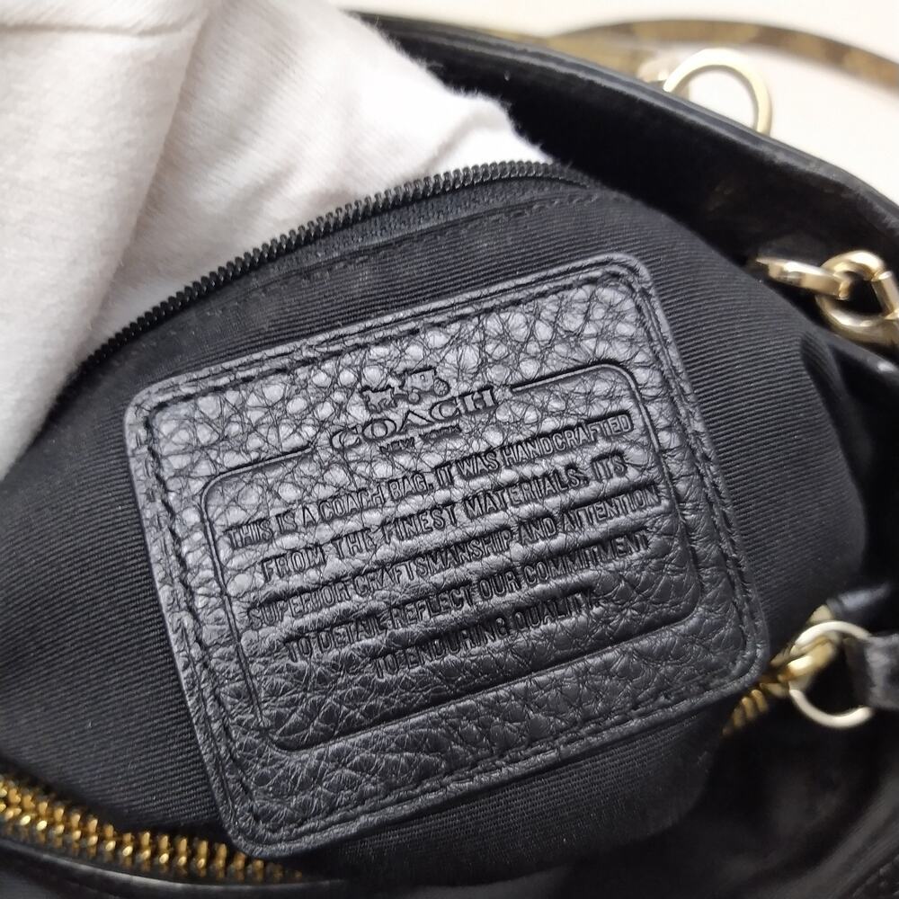 Coach Minetta Black Pebbled Leather Snakeskin Detail Satchel Crossbody Bag - Picture 13 of 16